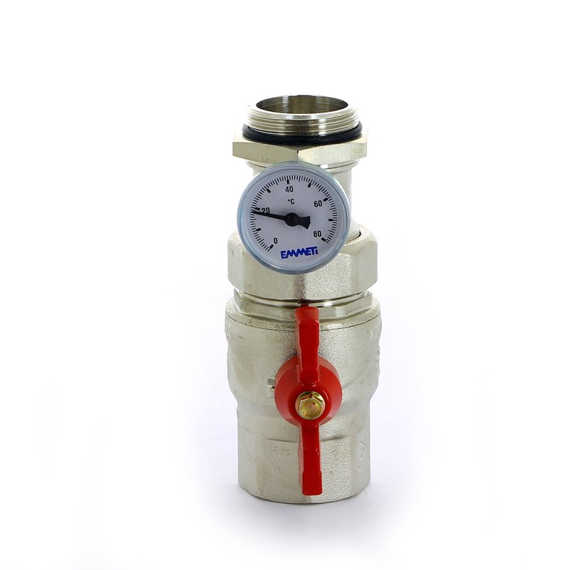 Кран сгон НВ 1"1/4 с термометром для коллектора бабочка 2 шт EMMETI 1306132 - Вид №3
