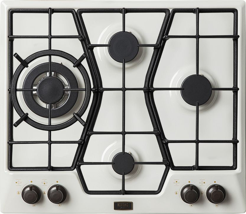 HG 6115 CTRI Встраиваемые газовые панели / газ, neoclassic, серия " 1889", 60x51 см, газовая, независимая, электроподжиг, газ-контроль, утопленные чугунные решетки, адаптер для wok-конфорки, античный белый Korting Korting 1889 Santreyd 