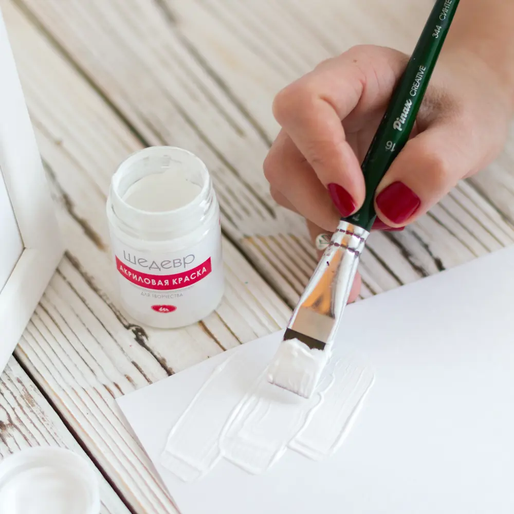 Акриловая краска ШЕДЕВР для творчества и декора - белая глянцевая 60 г 82240936 STLM-0022848 - Вид №4