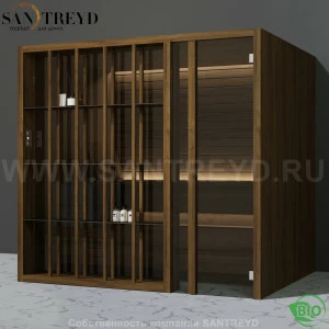 Effegibi YOKU.S105 BI.70100001 Био-сауна с правой дверью. Мощность: 12 кВт макс. Размеры: длина 230 см, ширина 200 см. Отделка: чёрный орех