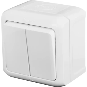 Выключатель накладной 2 клавиши Legrand Quteo IP44 10А 250В цвет белый 82389580 STLM-2170539