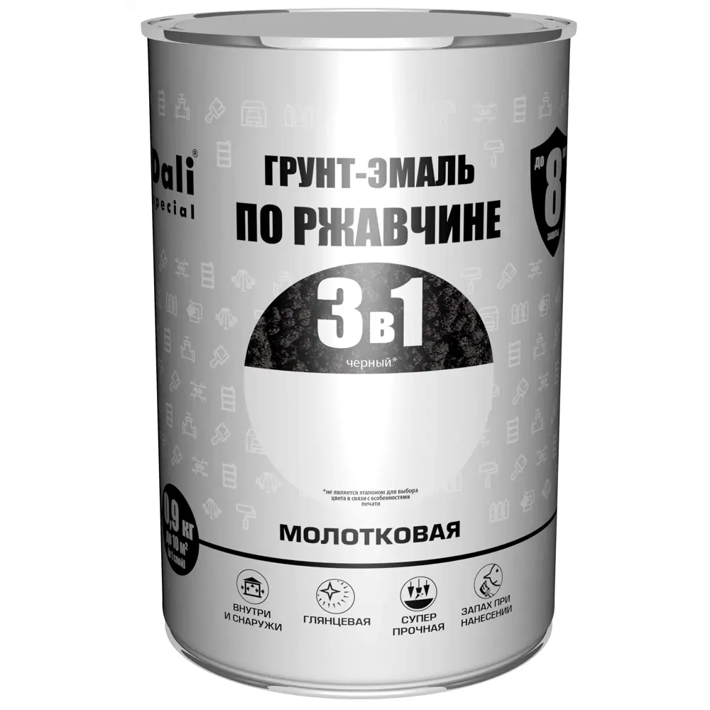 Грунт-эмаль Dali 3 в 1 молотковая чёрная для металла 0,9 кг 83372543 STLM-0040620 - Вид №1