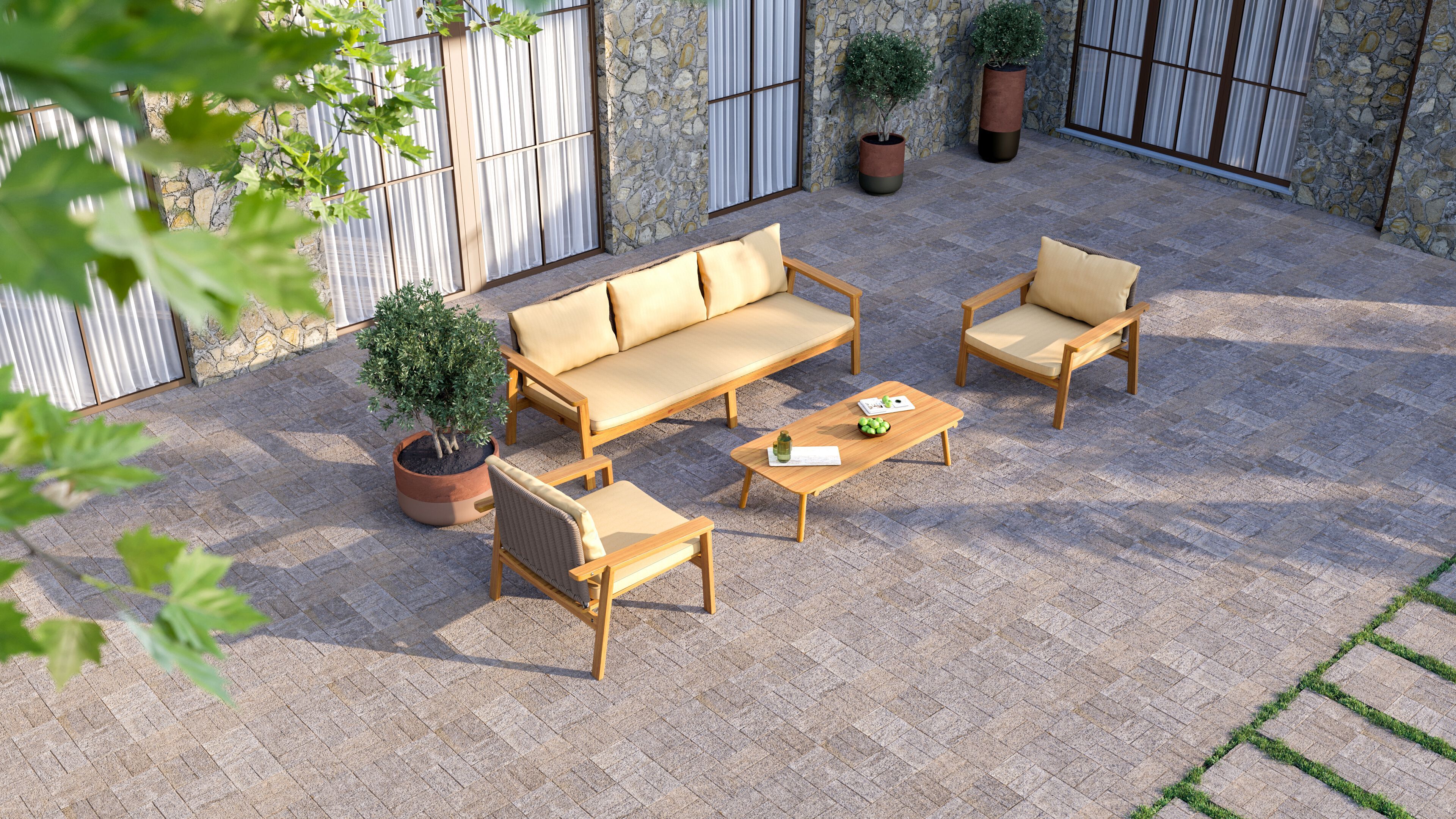 3-местный диван из ткани и тика YAAZ Denk ARCH-00059946 - Вид №2