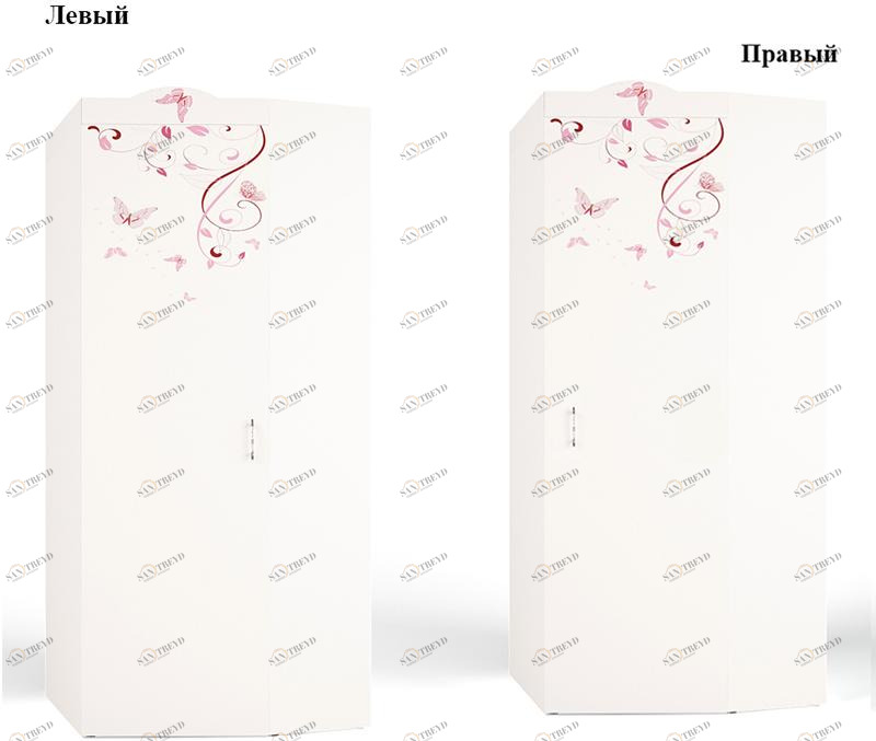 Шкаф угловой ABC-KING Фея без зеркала с бабочкой (левый ) розовая 4631148296251