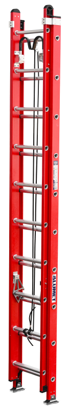 Стеклопластиковая приставная двухсекционная лестница с канатной тягой и крюками