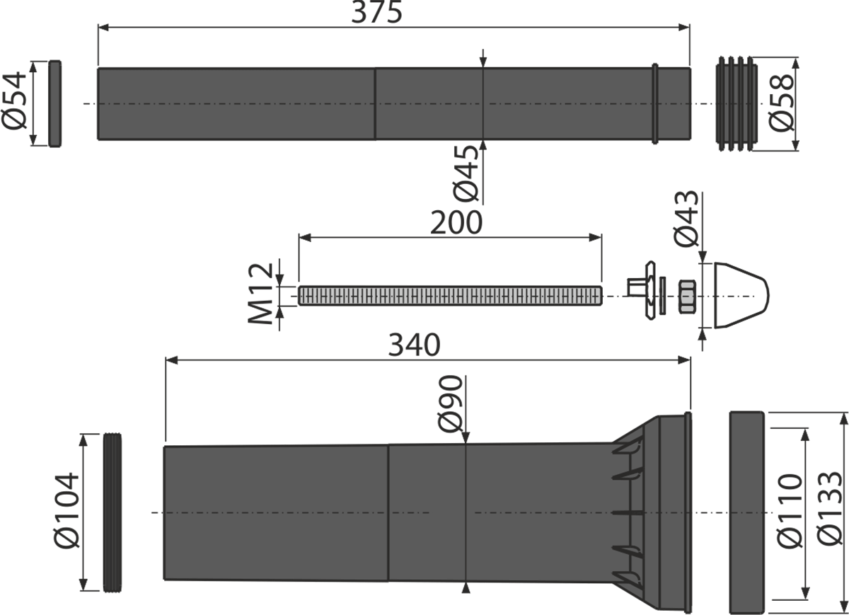 Комплект принадлежностей к унитазу с удлиненными деталями для людей с ограниченными физическими возможностями ALCAPLAST M9000 - Вид №1