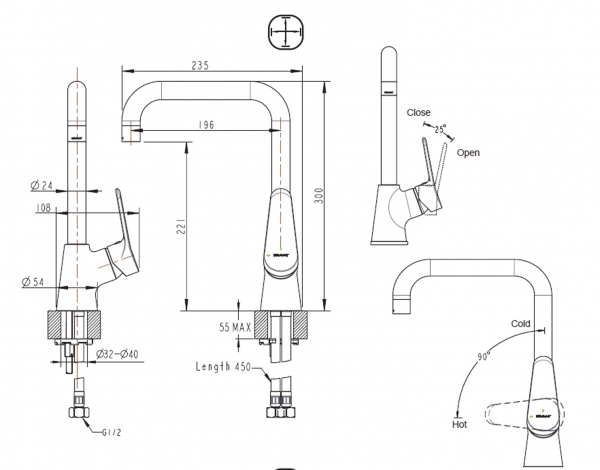 Смеситель для кухни с высоким поворотным изливом ECO F7111147C-1 bravat - Вид №2