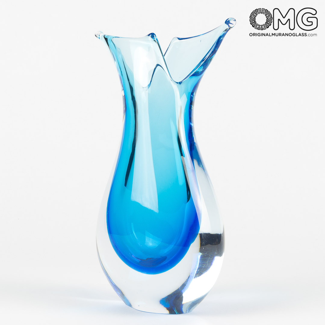 2886 ORIGINALMURANOGLASS Ваза Голубая рыба - соммерсо - Original Murano Glass OMG 12 см  - Вид №1