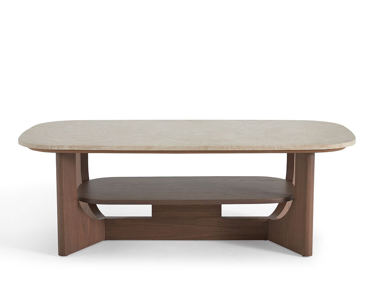 Деревянный прямоугольный журнальный столик с травертиновой столешницей NDESIGN Ezora ARCH-00102311