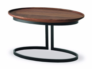 Овальный журнальный столик из массива дерева с железной основой