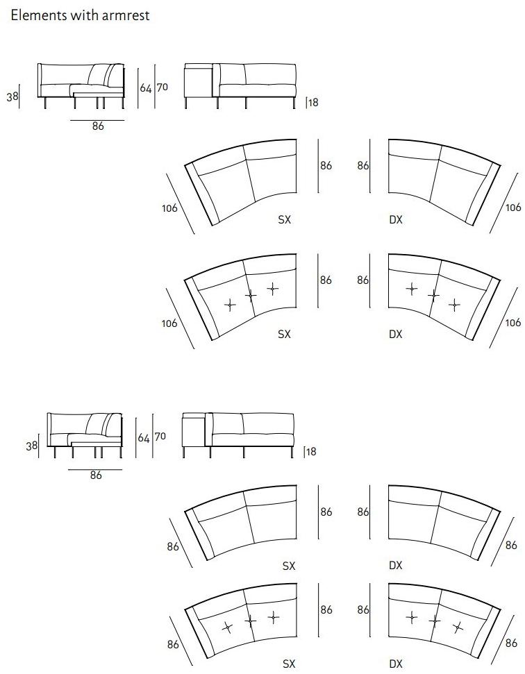 Living Divani Изогнутый диван со съемным чехлом из ткани Rod sun-id-1461115 - Вид №8