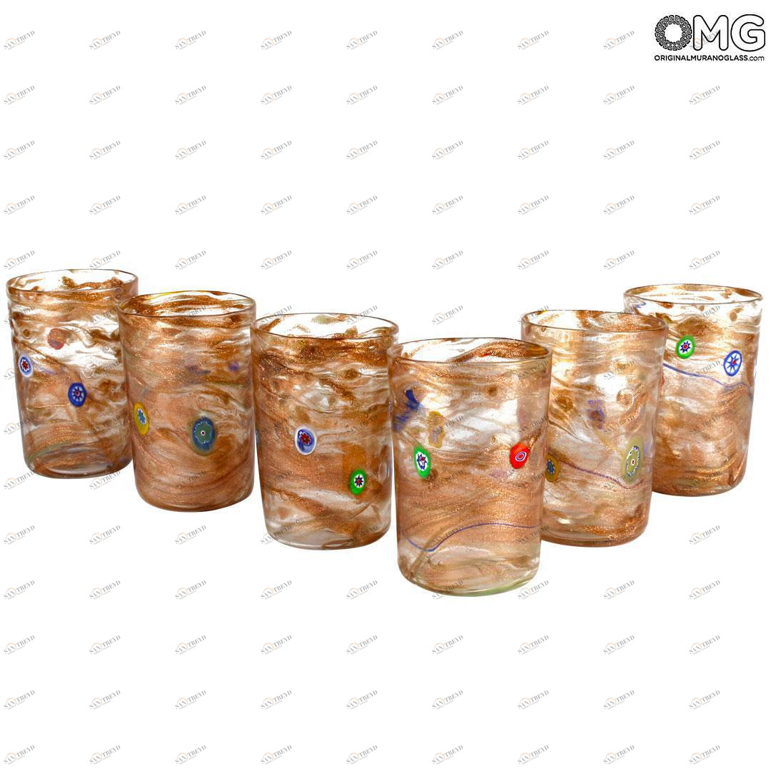 4359 ORIGINALMURANOGLASS Набор из 6 стаканов - Авантюрин - муранское стекло OMG 6 см 