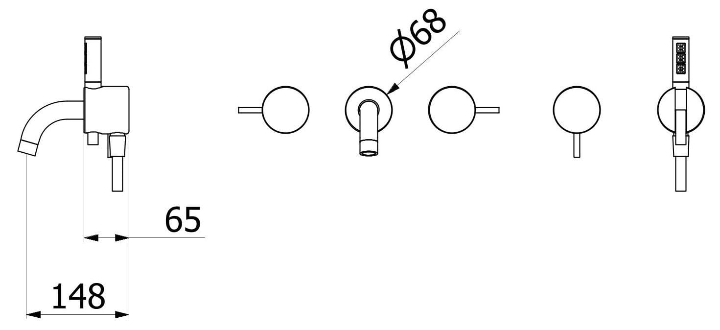 Мраморный смеситель для ванны с 5 отверстиями и ручным душем IB мрамор + мрамор Elle ARCH-00047437 - Вид №2