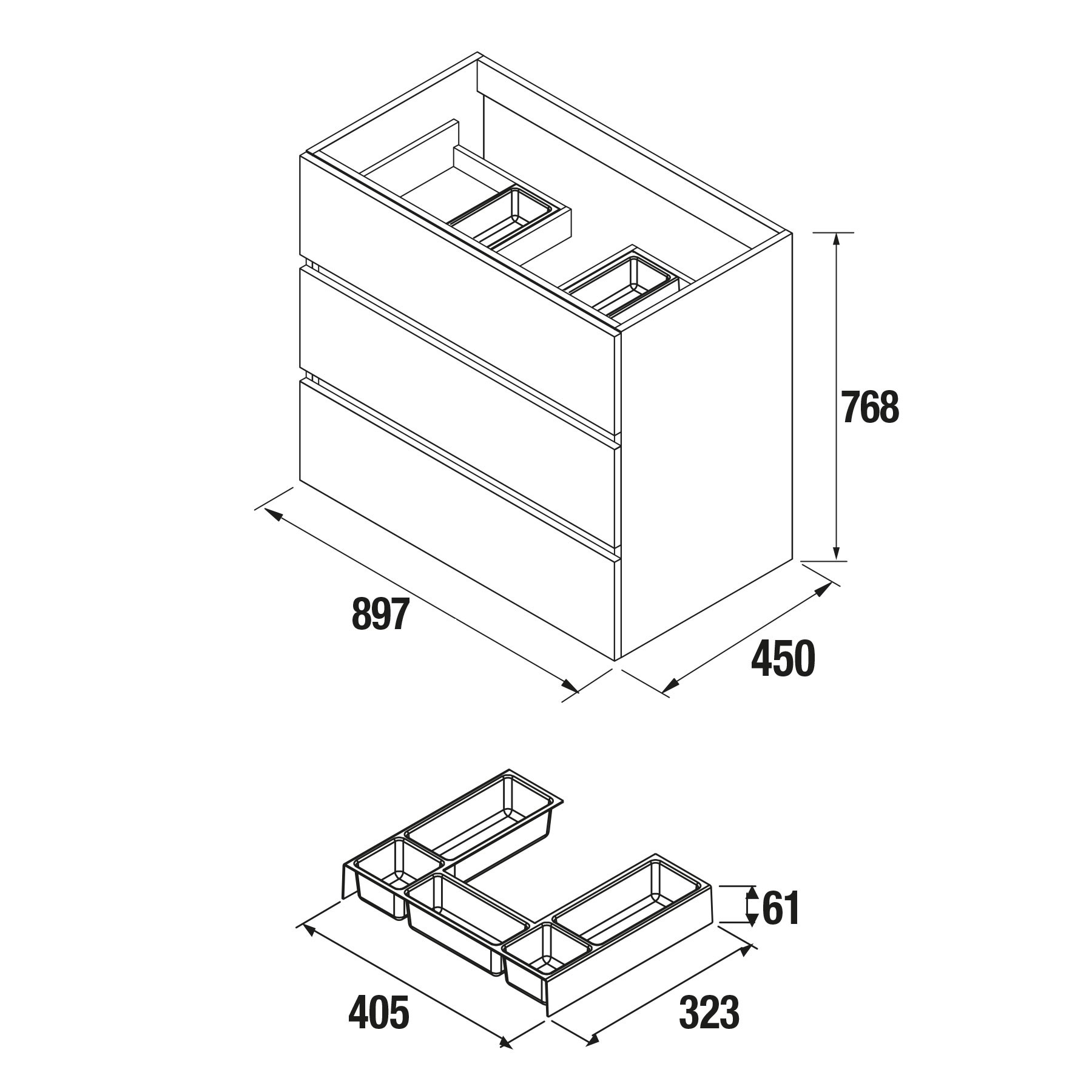 26567 SALGAR Мебель для умывальника FUSSION LINE 900 3 ящика GLOSS WHITE 897 x 868 x 450 мм Глянцевый белый - Вид №2
