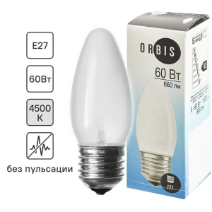 Лампа накаливания Orbis E27 230 В 60 Вт свеча матовая 500 лм 82608197 STLM-2140598