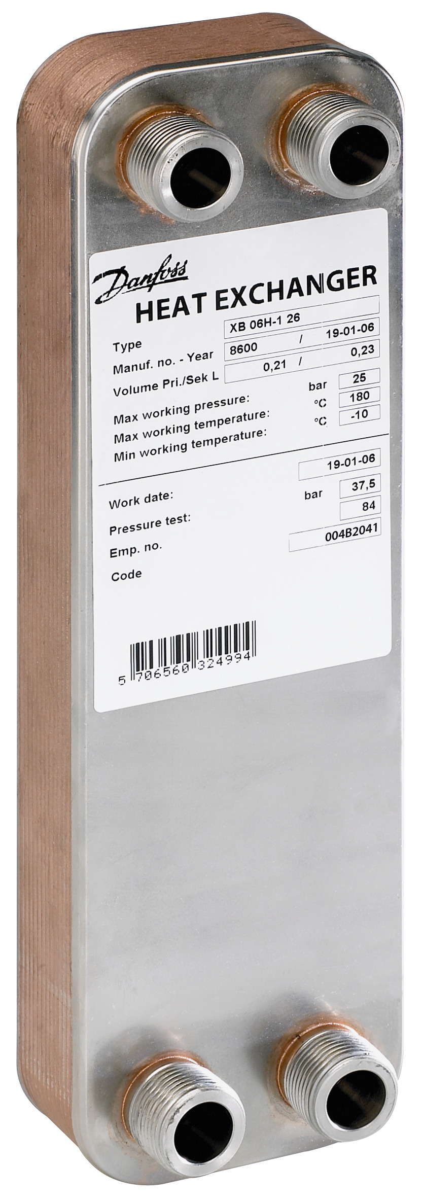 Danfoss Паяный пластинчатый теплообменник серии XB06 XB 06H-1 20 паяный пласт. теплообменник 004B2039  - Вид №16