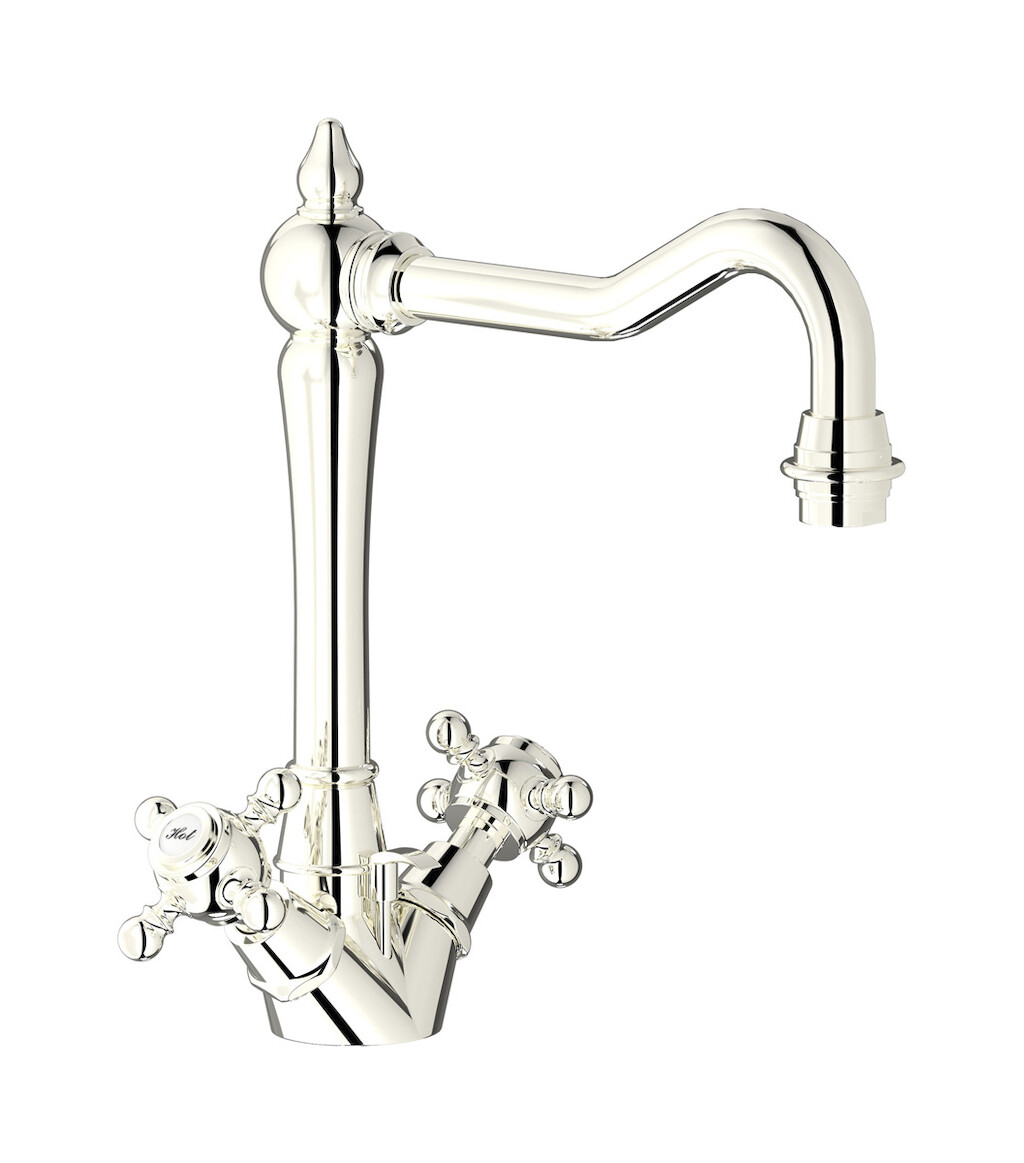 Смеситель для раковины на 1 отверстие с 2 ручками в комплекте с донным клапаном. WE ARE IB hr205pl Platinum Hermes