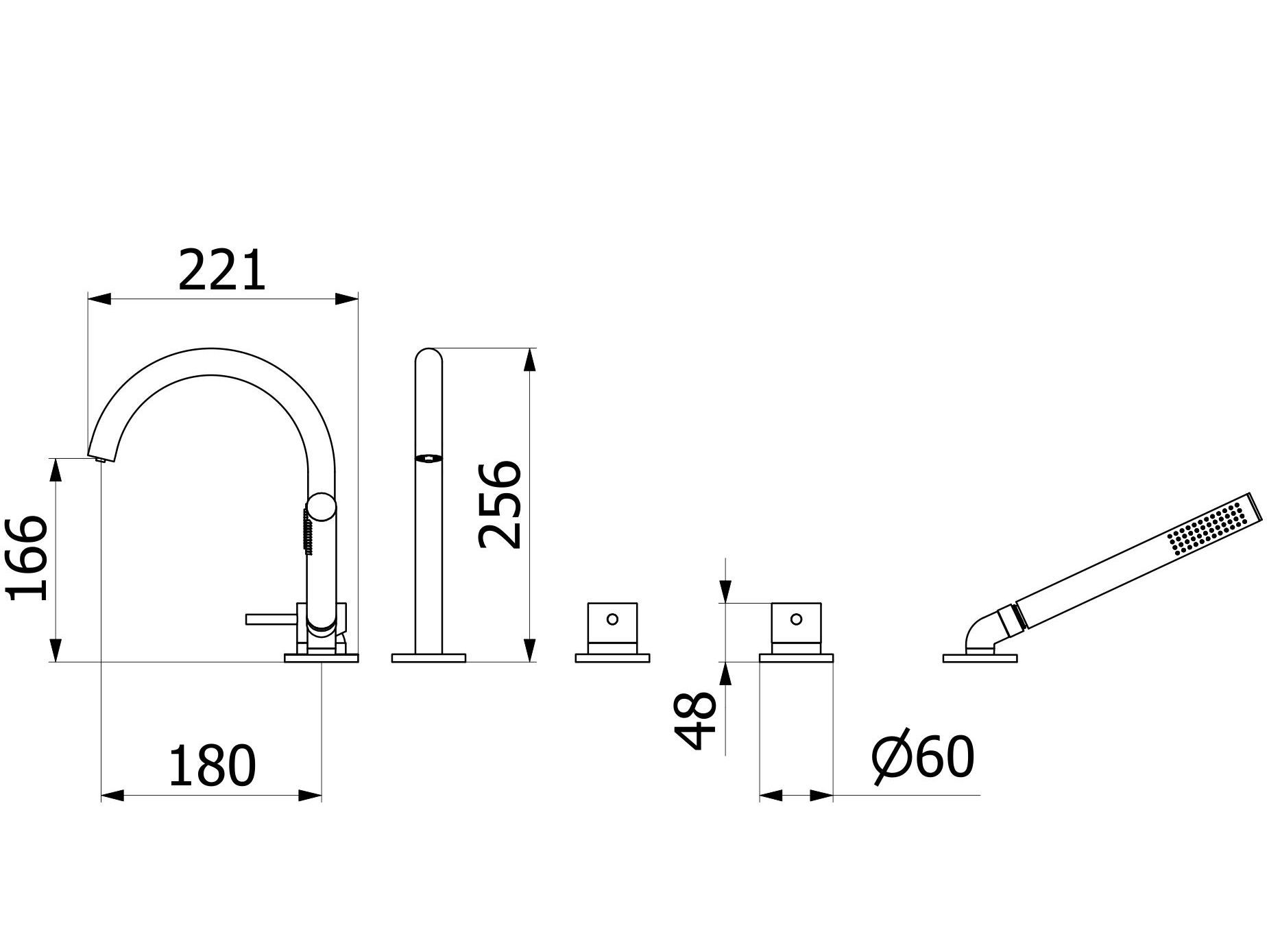 Смеситель для ванны с 4 отверстиями из нержавеющей стали с ручным душем и переключателем IB M316 ARCH-00049898 - Вид №1