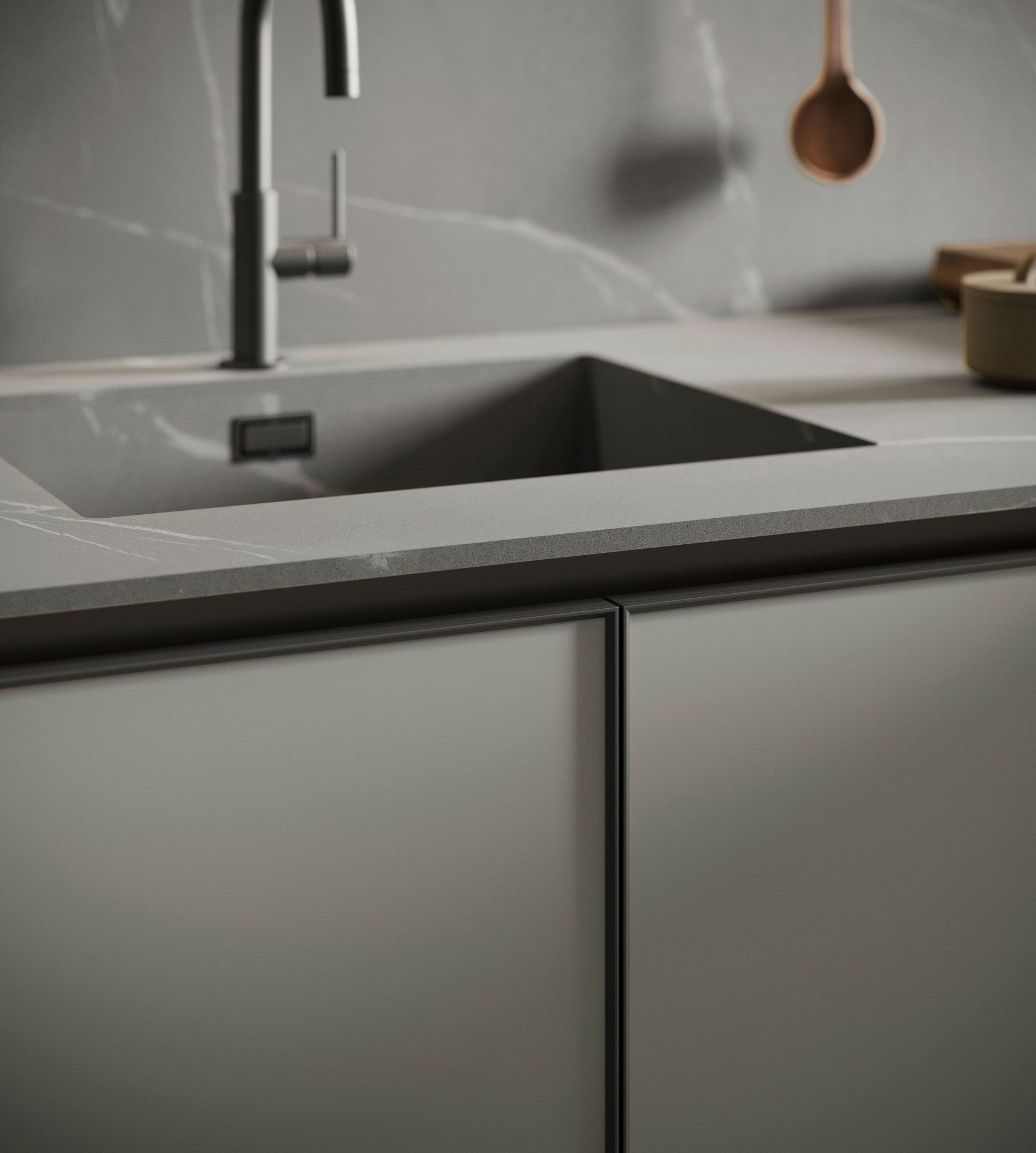 Встроенная кухня без ручек с полуостровом Composit Blend ARCH-00059348 - Вид №1