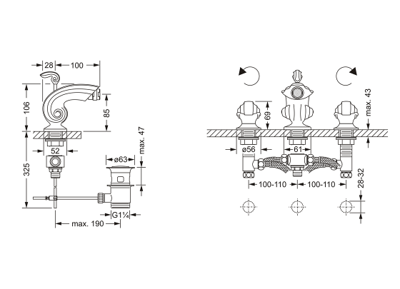 Смеситель для биде на три отверстия ½" JOERGER Muschel 601.30.100.000 - Вид №1