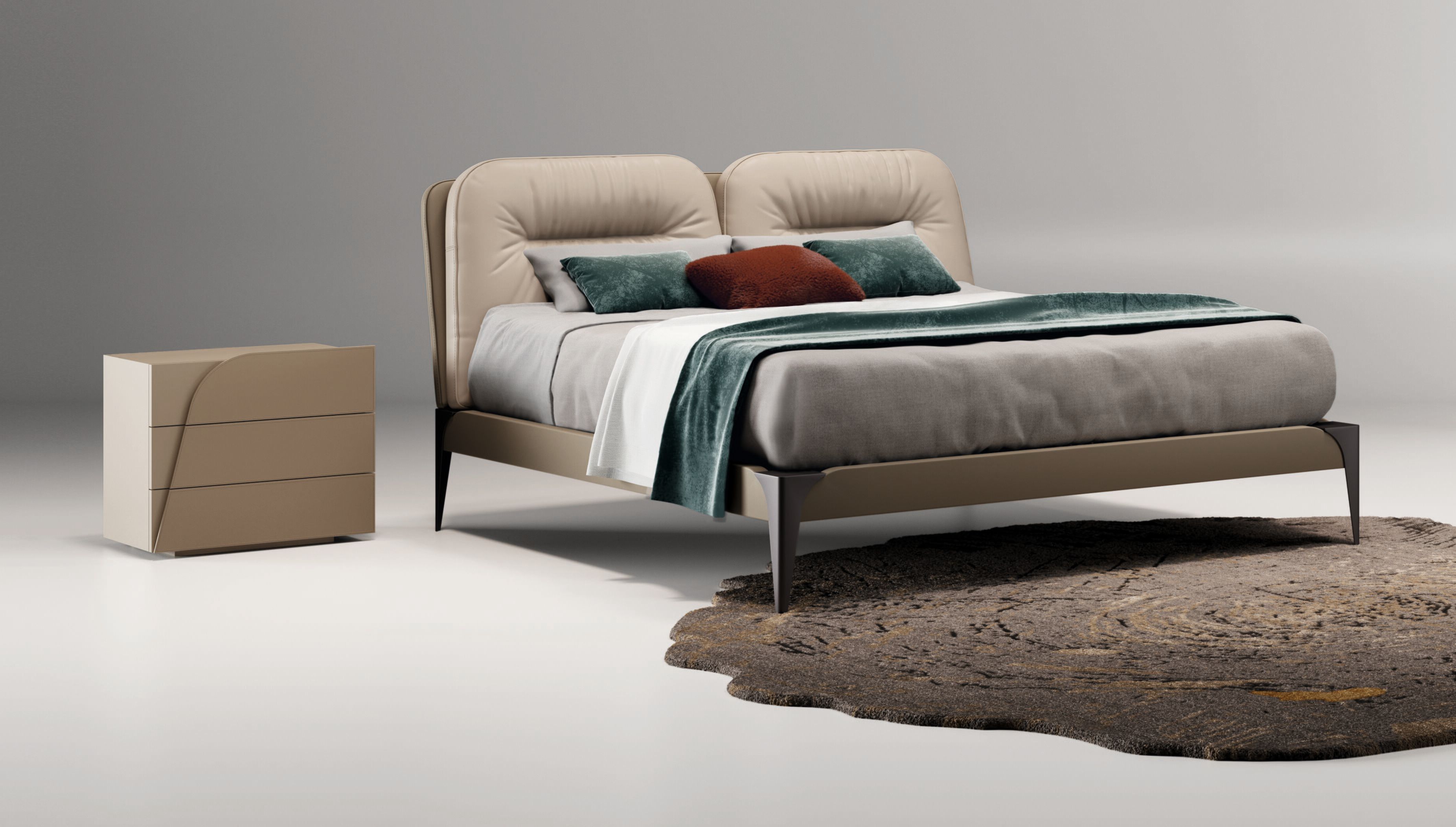 Прямоугольная прикроватная тумбочка с кожаной обивкой и ящиками Bizzotto Italia ARCH-00088241