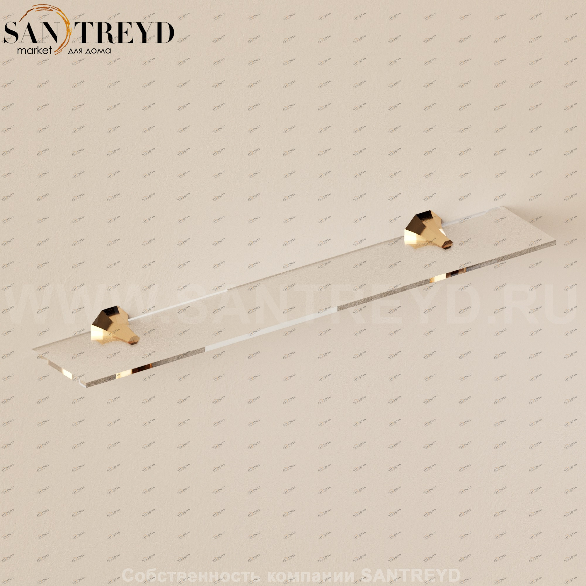 Flaminia EVERGREEN Стеклянная полка с золотым креплением EG60M.GOLD Ceramica Flaminia EG60MGOLD