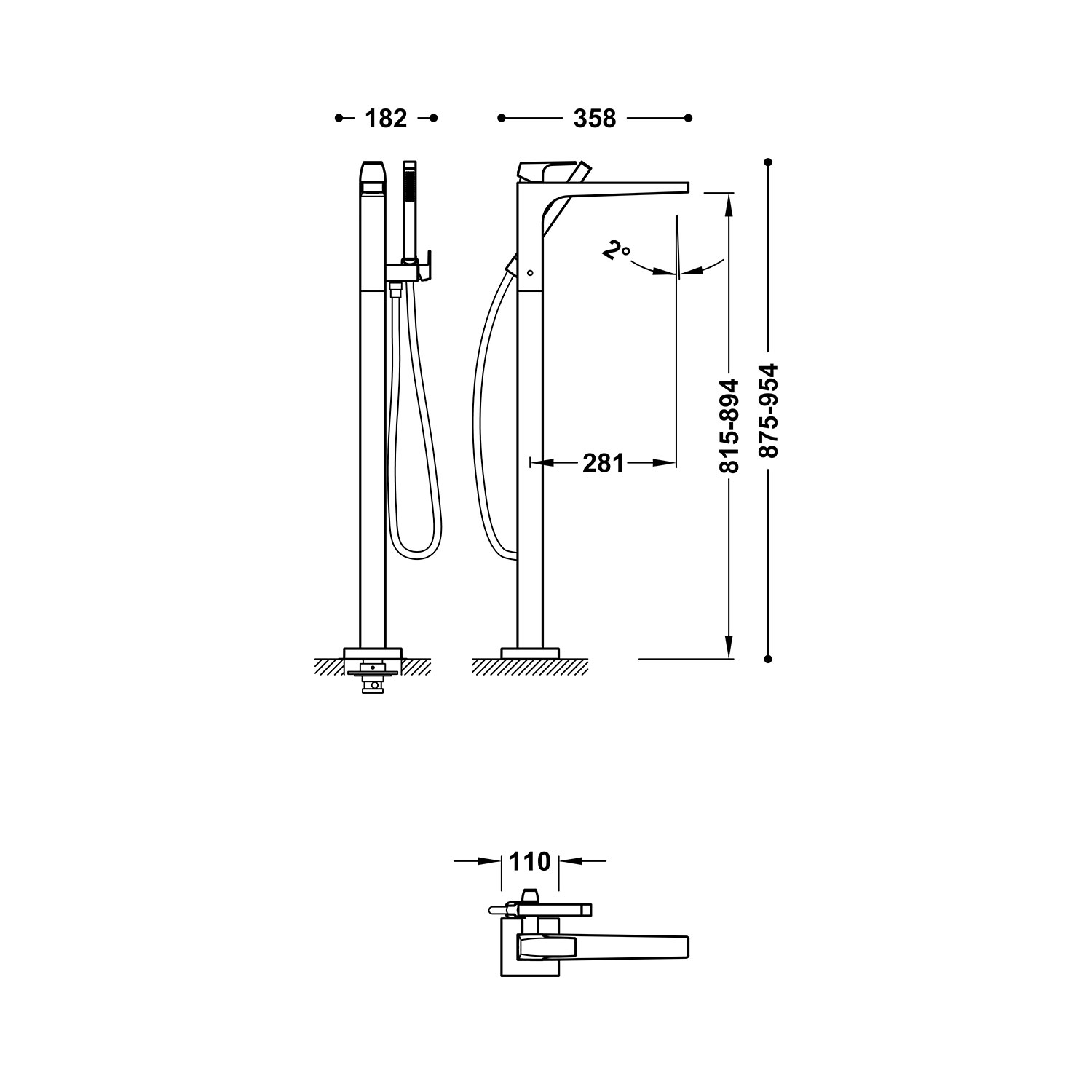 ТОНКИЙ напольный смеситель для ванны-20247001OP TRES  - Вид №1
