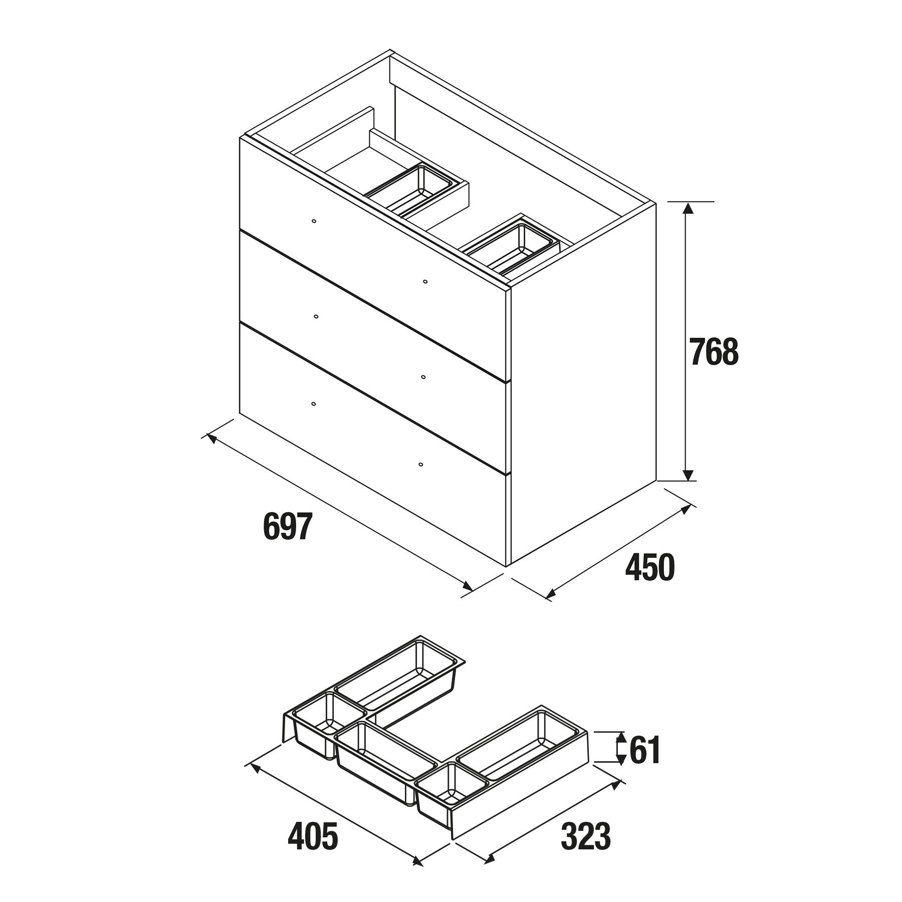 26587 SALGAR Мебель для умывальника FUSSION CHROME 700 SBIANCATO с 3 ящиками 697 x 868 x 450 мм Sbiancato - Вид №2