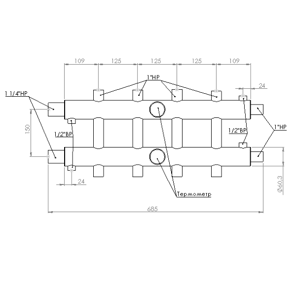 Купить Распределительный коллектор 85 кВт, 5 контуров Прокситерм GK325 - Вид №4