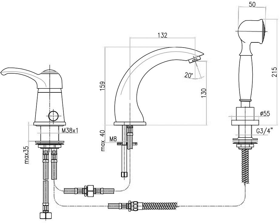 AU850701060 Смеситель на борт ванны , медь Webert Aurora - Вид №1