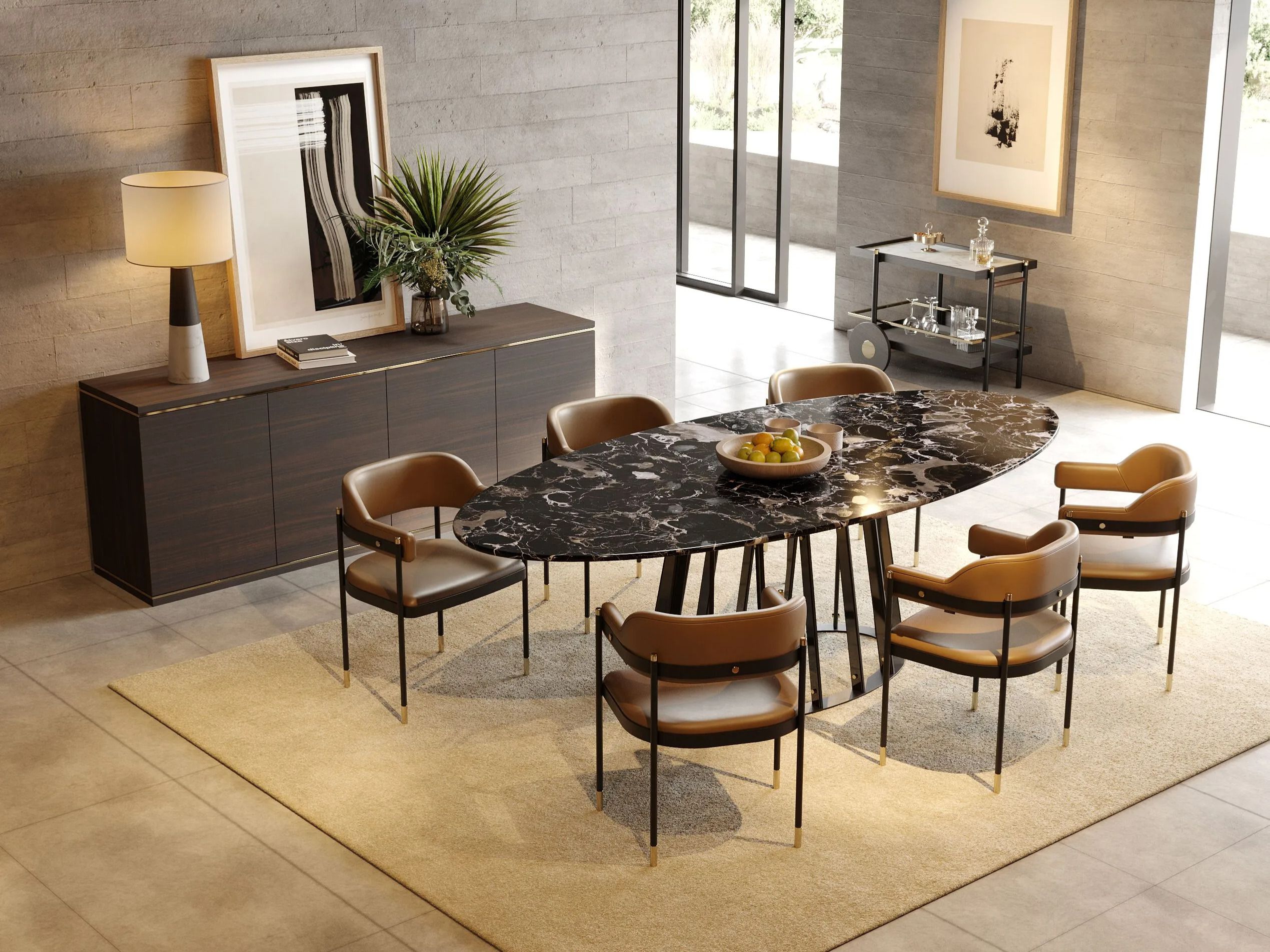 Овальный обеденный стол из черного мрамора Marquina Laskasas ANN ARCH-00034076 - Вид №5