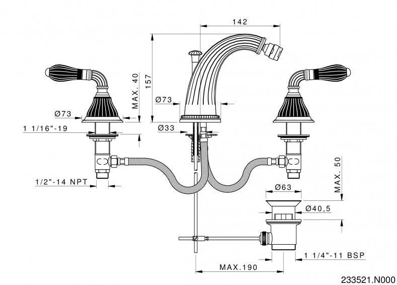 Bronces Mestre Смеситель для биде на 3 отверстия с глянцевой поверхностью Artica with porcelain 233521.n000.50 - Вид №1