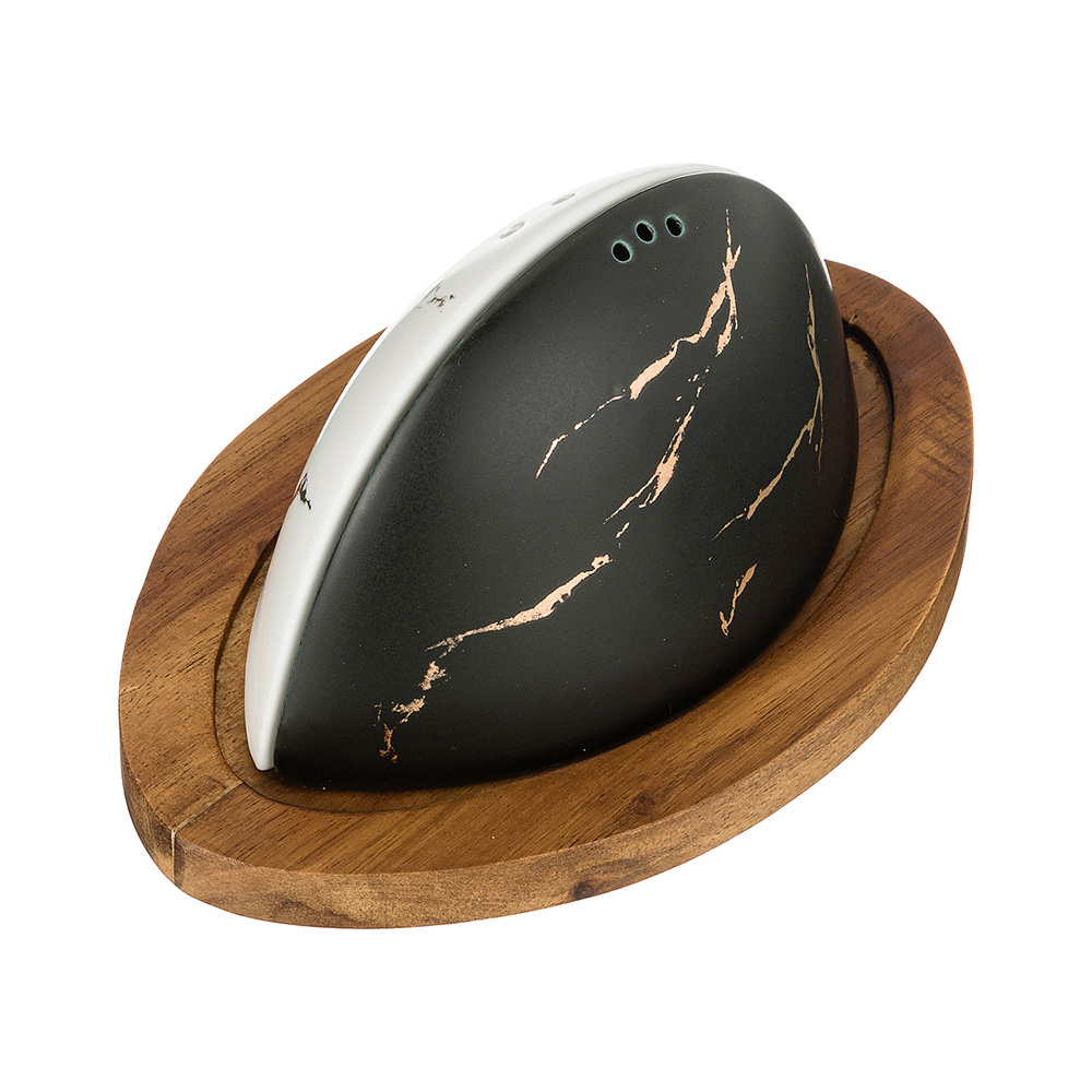 412-159 Посуда фарфоровая Набор для специй из 2 предметов на деревянных подставке коллекция золотой мрамор Lefard 