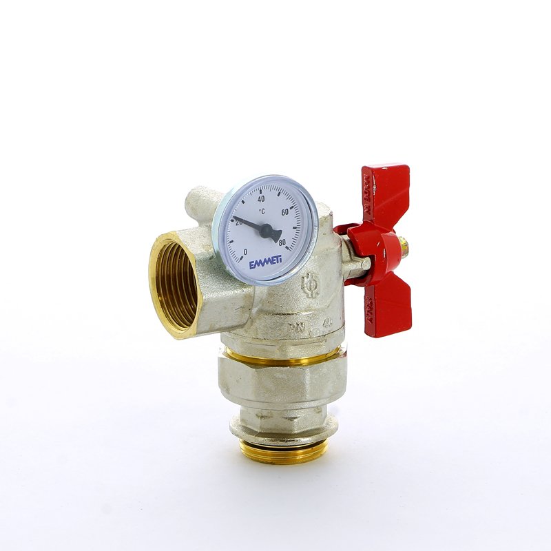 Кран сгон угловой НВ 1' с термометром для коллектора бабочка 2 шт Progress EMMETI 1306264 - Вид №4