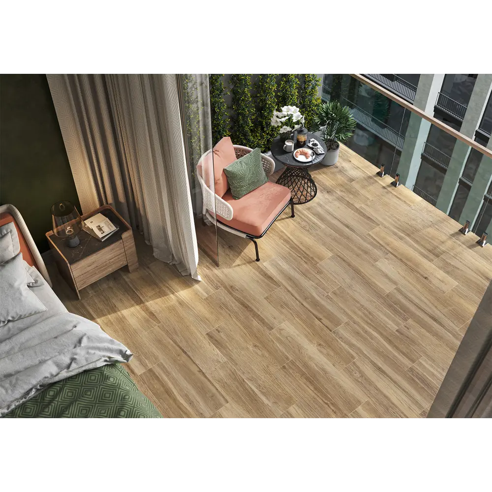 Керамогранит Alma Ceramica Hampton 20x90 см - матовый бежевый с текстурой дерева 89021580 STLM-1393967 - Вид №5