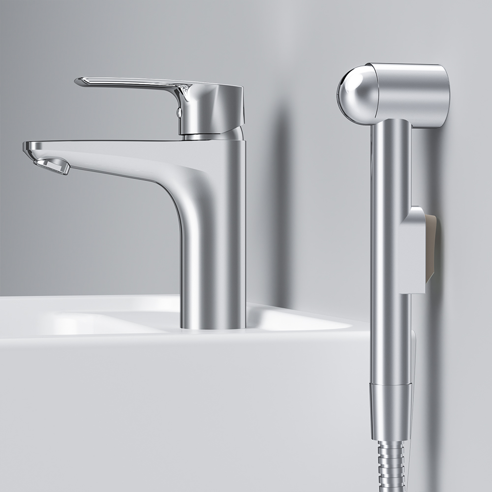 F90A03000 смеситель для умывальника с гиг.душем излив 99 мм хром шт AM.PM Gem - Вид №4