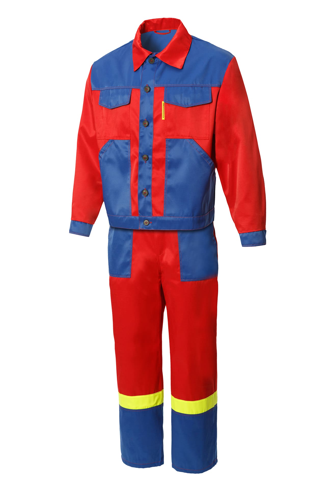 61633 Костюм "Мастер" с лимонной полосой красно-васильковый  Летняя спецодежда  размер 60-62/170-176 