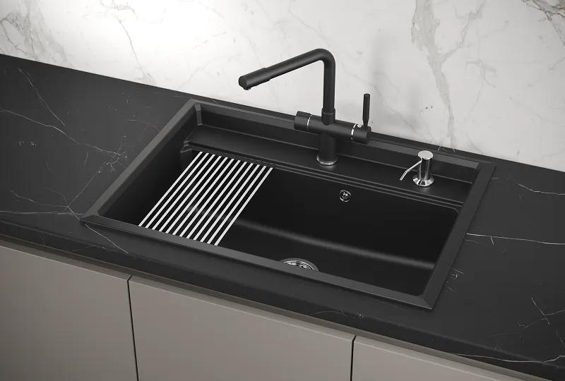 KS-7301, ШВАРЦ (чёрный металлик), кухонная мойка, кварц GRANULA Kitchen Space 7301-ST326