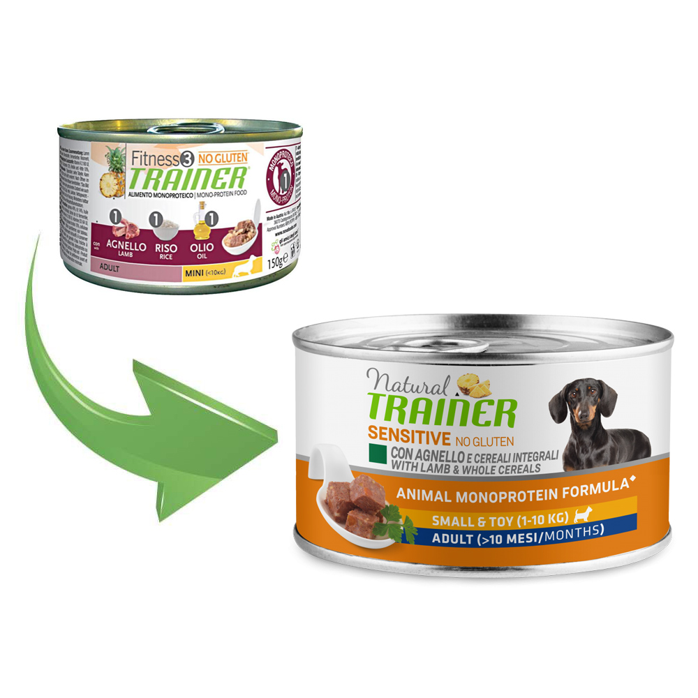 ПР0019395*24 Корм для собак TRAINER Natural Sensitive для мелких пород ягненок, рис банка 150г (упаковка - 24 шт) NATURAL TRAINER  - Вид №1