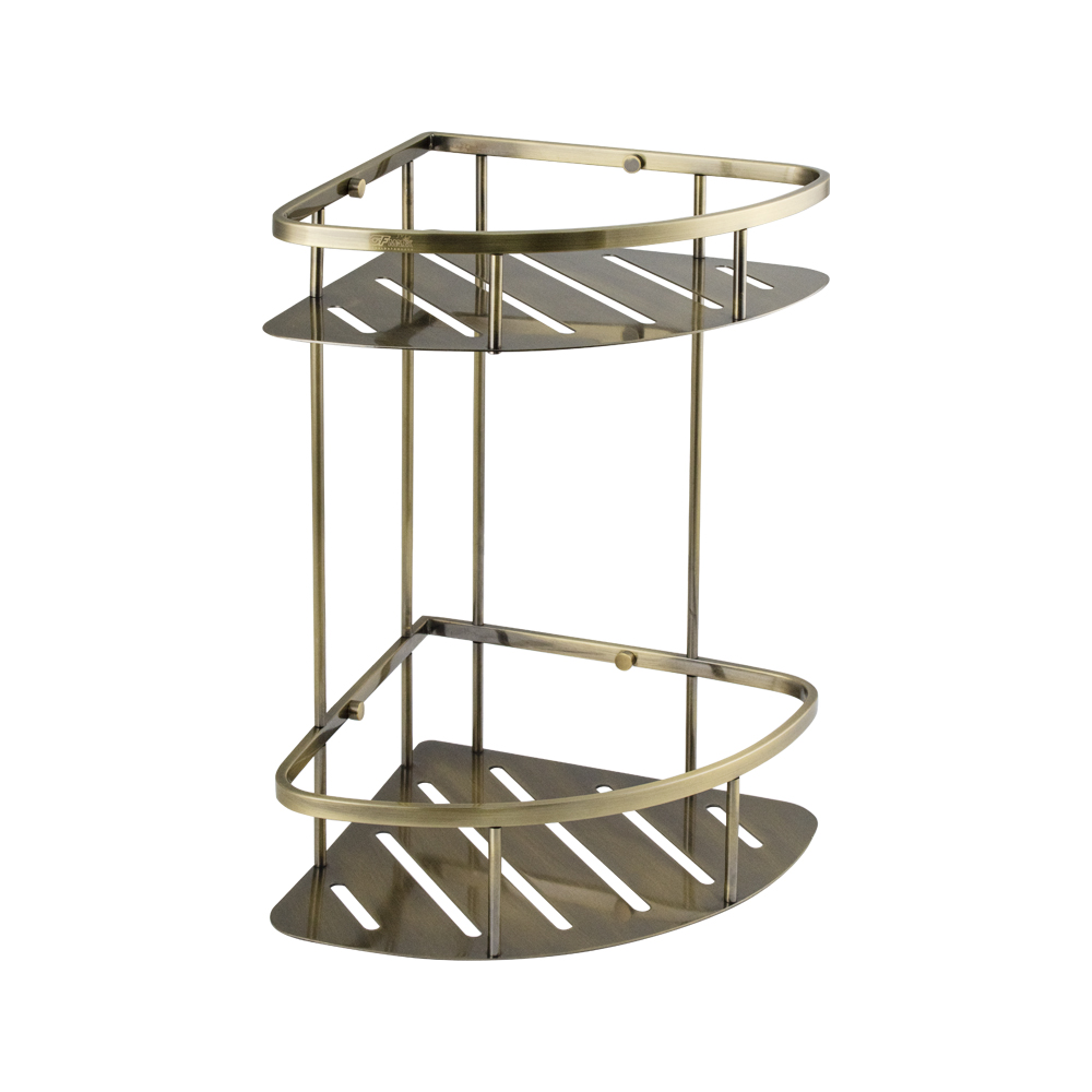 GFmark - Полочка угловая, овальная, с литым дном, двойная, 22 см - БРОНЗА, код: 77353 