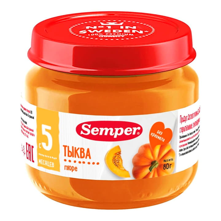 Пюре Тыква с 5 месяцев Semper 80 г Santreyd 15729 - Вид №1