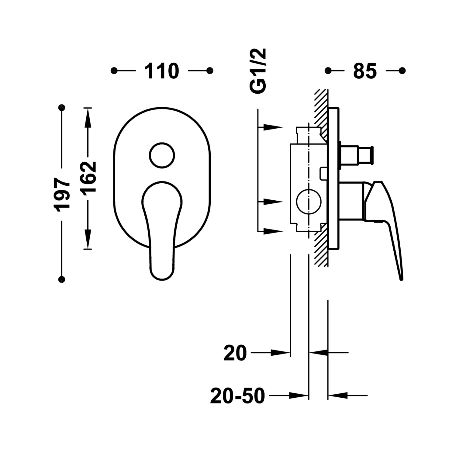 ОСНОВАНИЕ ПЛЮС 2-ходовой скрытый смеситель для душа с одной ручкой -21618001 TRES Base - Вид №1