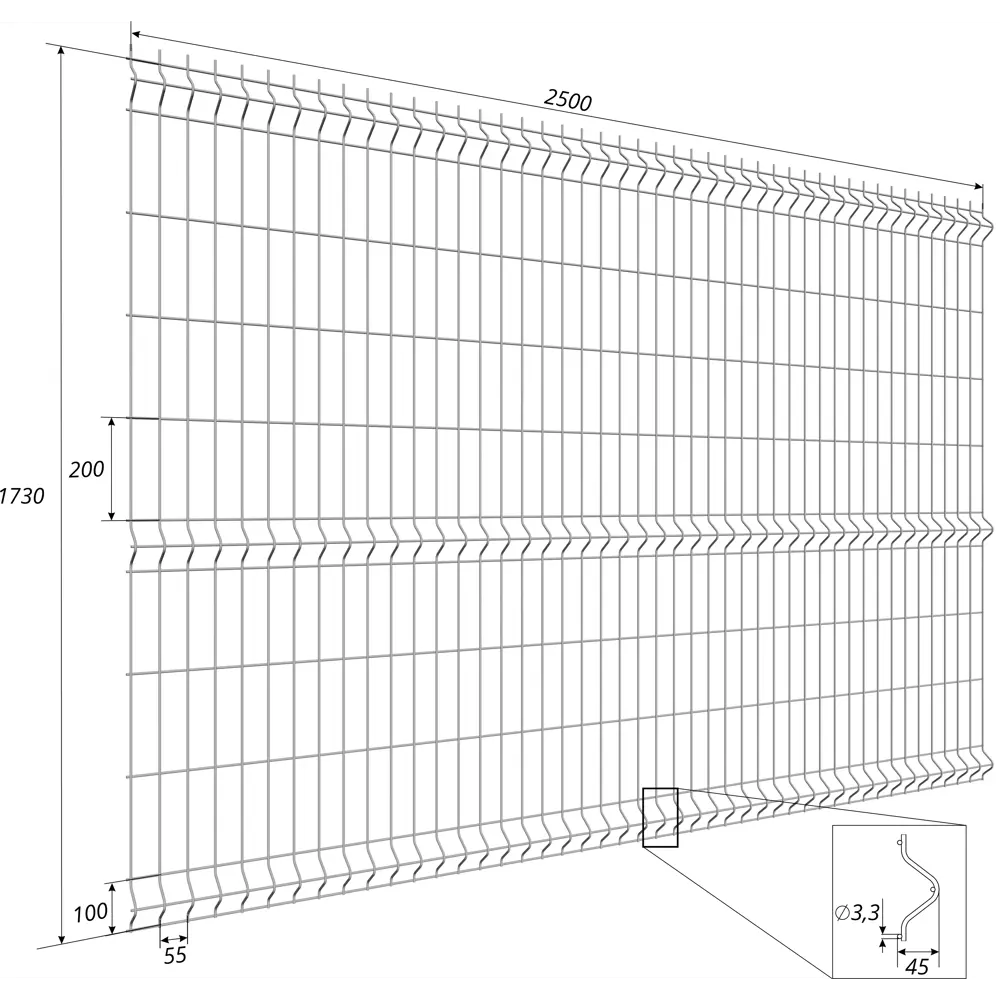 Grand Line 3D-панель Light для забора 1.73×2.5 м из оцинкованной стали 13012035 STLM-0002673 - Вид №5