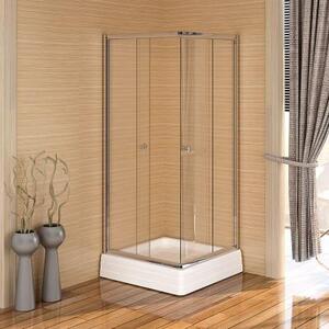 Душевой угол 80 ЛЮКС (квадратный), стеклянные шторки (прозрачные), поддон на раме-подставке с устройством слива, профиль хромированный