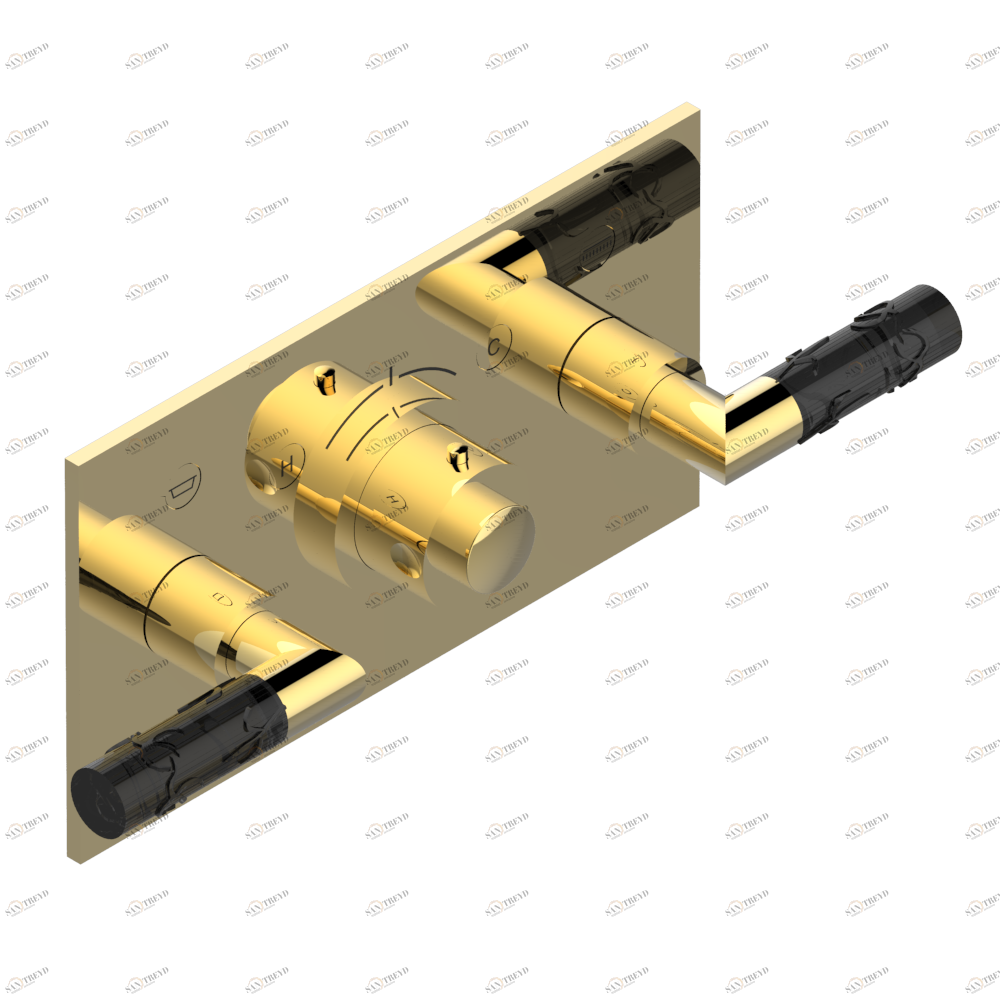 A33-5401BEH Накладка с ручкой регулировки температуры и двумя маховиками для термостатического смесителя с горизонтальной установкой Thg-paris Bambou с чёрным хрусталём Покрытие PVD золотистый цвет A33 5401BEH CAT.F