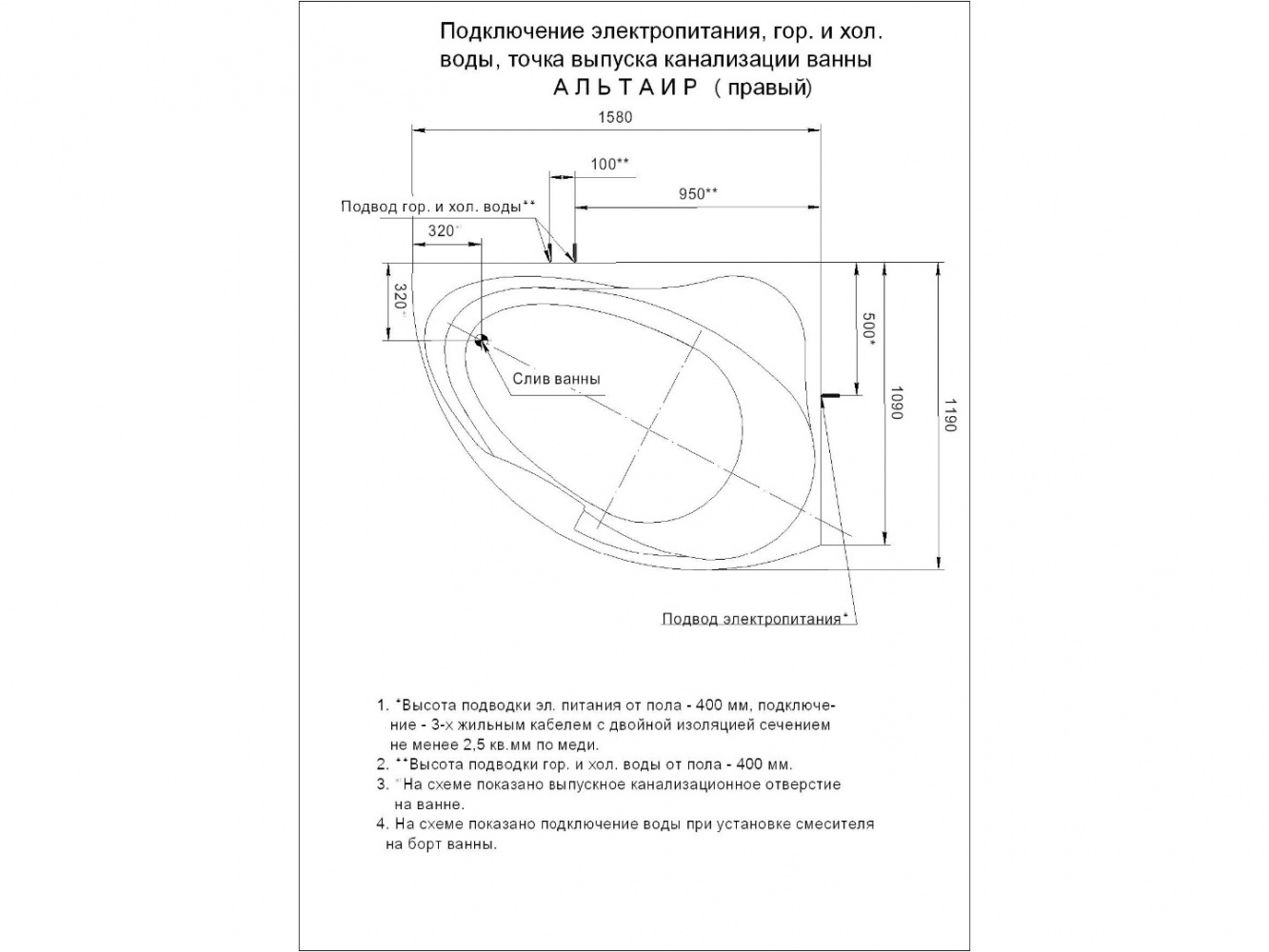 ALT160-0000047 Акриловая ванна акватек альтаир 160x120 см Акватек Альтаир Santreyd - Вид №5