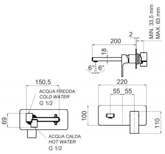 Remer Rubinetterie Смеситель для умывальника настенный с тарелкой Absolute Au-15 - Вид №2
