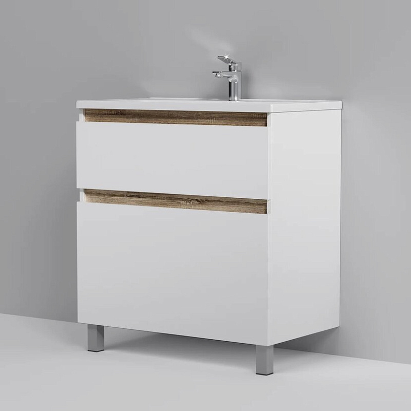 M85AFSX0802WG База под раковину напольная 80 см 2 ящика белый глянец AM.PM X-Joy  - Вид №4