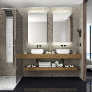 84059 SALGAR Столешница COMPAKT 46 от 1201 до 1400 мм на 2 умывальника HAVANA OAK