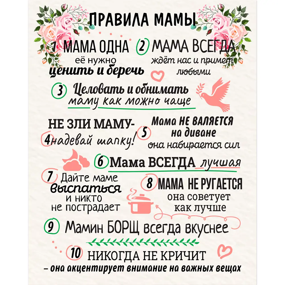 Картина на холсте Постер-лайн Правила мамы 40x50 см 84267409 STLM-2066318 